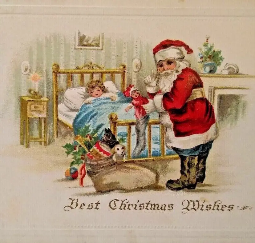 Santa Claus Christmas Postcard Child Sleeping In Bed 1916 St. Louis Missouri