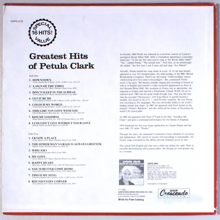 Petula Clark - Greatest Hits of (1984) Vinyl LP • Best of, Downtown