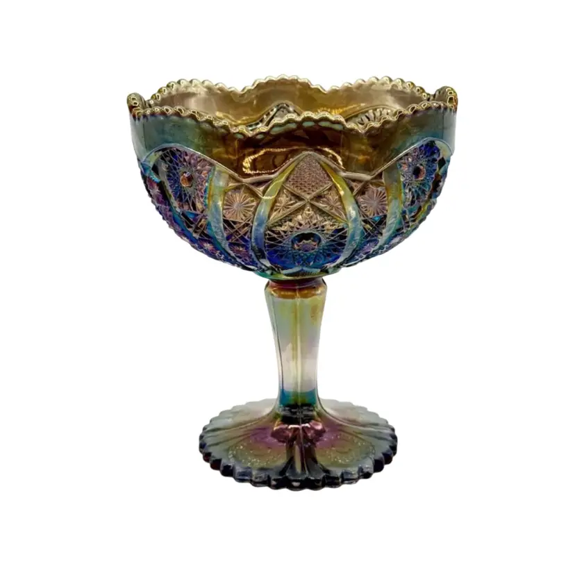 Imperial Smoked Glass Carnival Hobstar Sawtooth Pedestal Compote