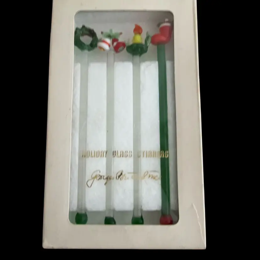 NIB Georges Briard Holiday Glass Drink Stirrers Set Of 4