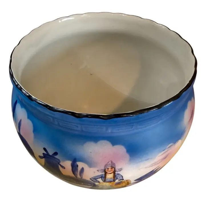 American Art Pottery Dutch Girl And Windmill Decorated Jardiniere