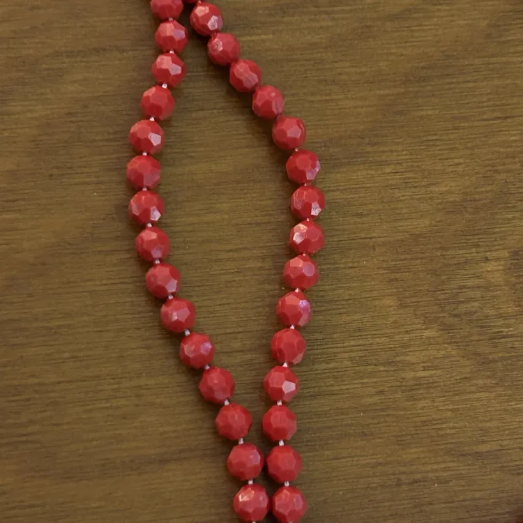 Vintage Cherry Red Necklace Bead Art Deco Retro 58”