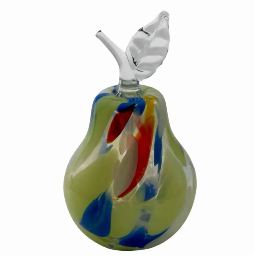 Vintage Art Glass Pear Paperweight Red•Green•Blue•White
5.5” T x 3” W"