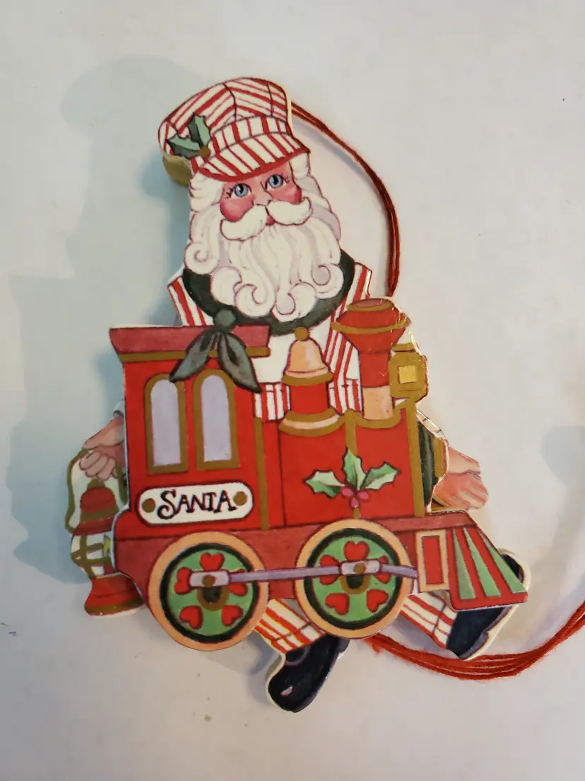 Vintage Kurt Adler Wooden Jumping Jack Pull String Santa Train Toy Ornament ~ Free Shipping