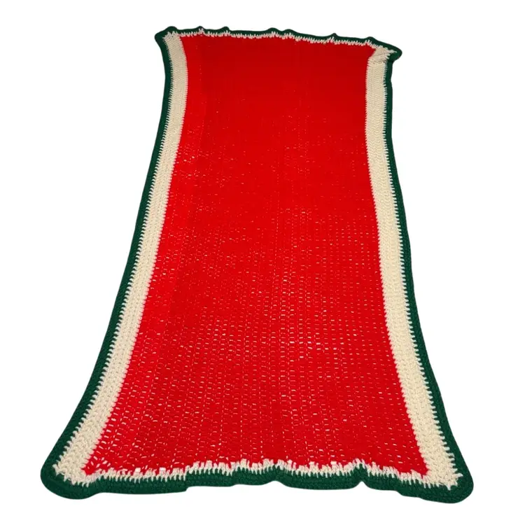 Handmade Crochet Throw Christmas Holiday Blanket 61” x 32”