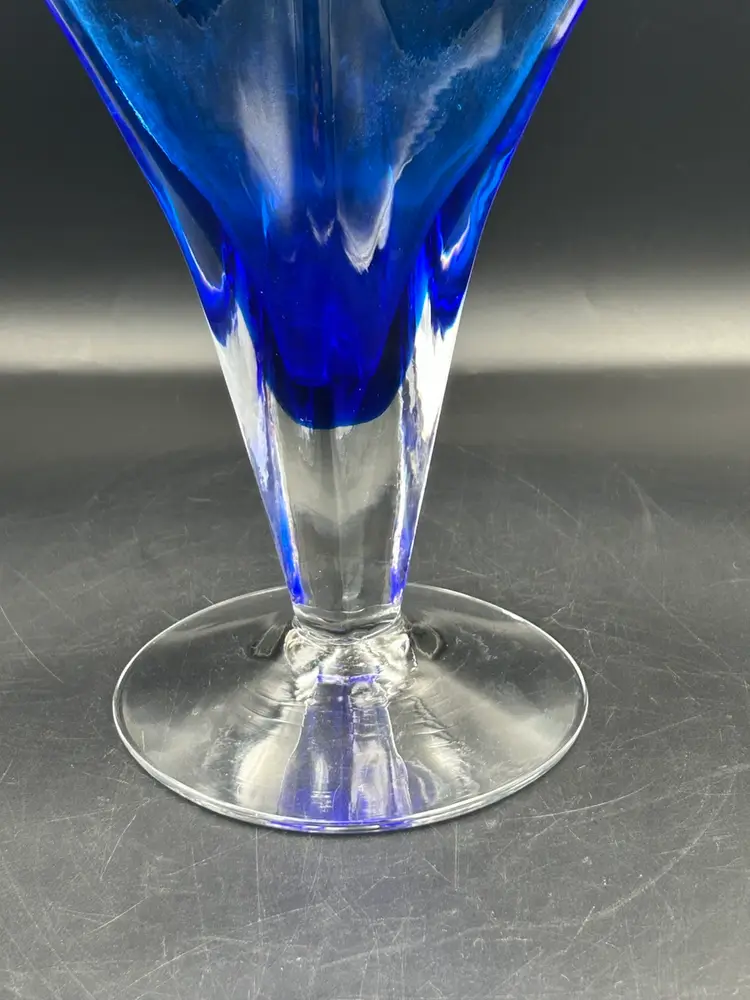 Blenko Azure Blue With Clear Base Art Glass Vase