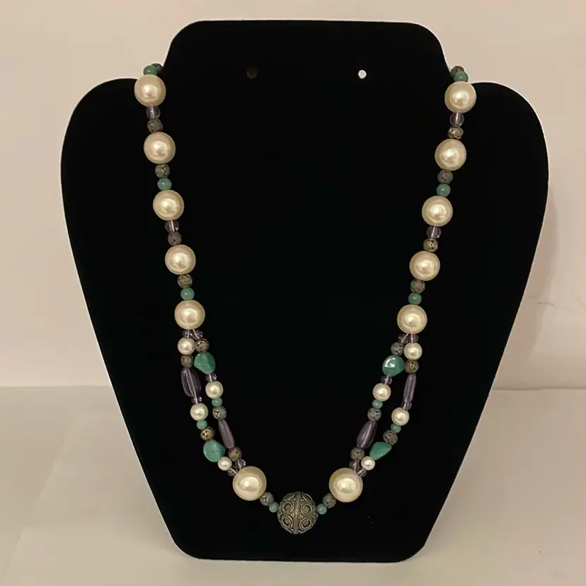 #511 Faux Pearls, Green. Purple Glass Beads