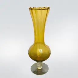 MARKDOWN! Amber Glass Vase Applied Pedestal ~8x3" Look