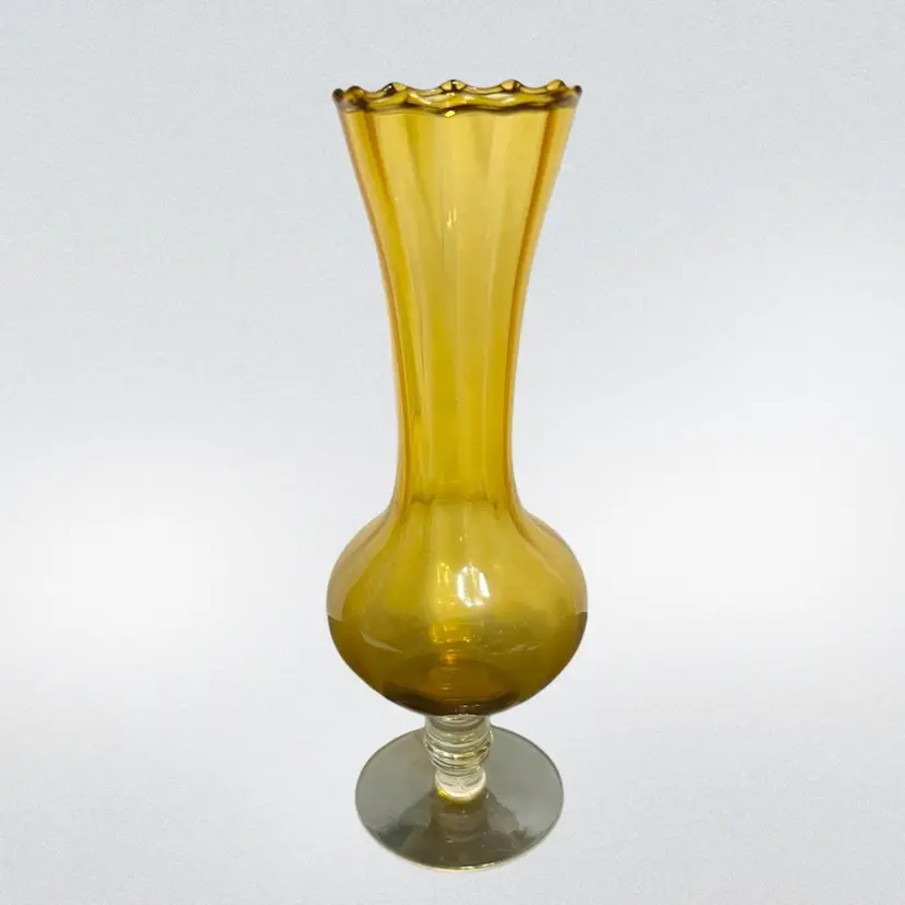 MARKDOWN! Amber Glass Vase Applied Pedestal ~8x3" Look
