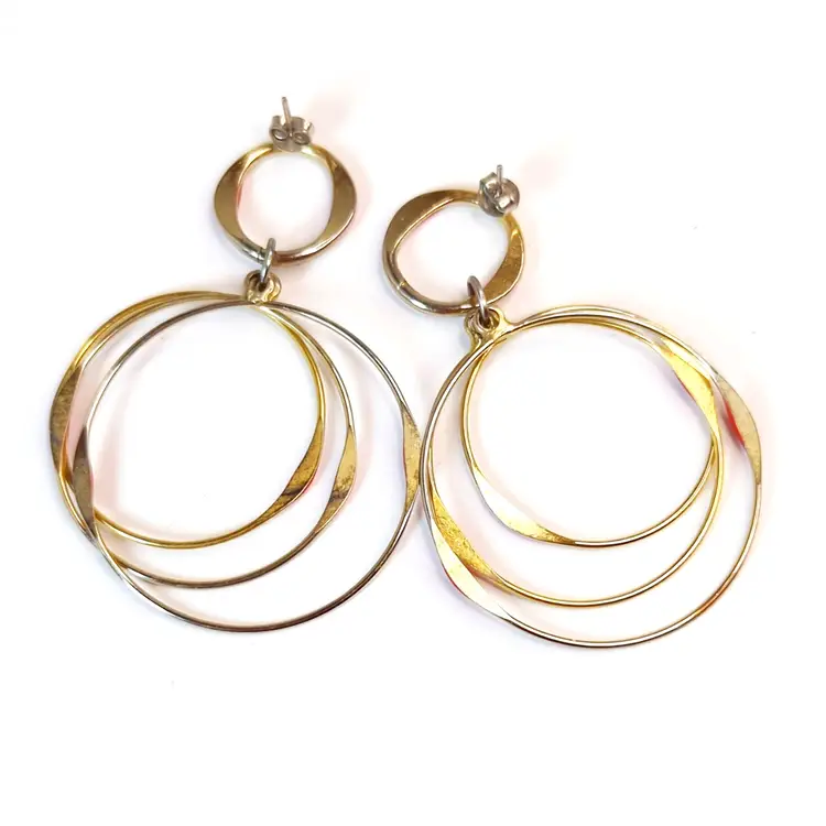 Vintage Gold-Tone Triple Hoop Earrings With Red Enamel Accents
