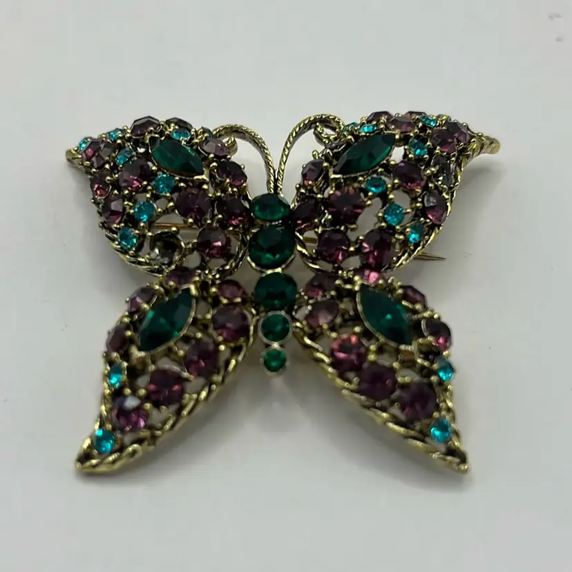 Vintage Rhinestone Butterfly Brooch, 2”
