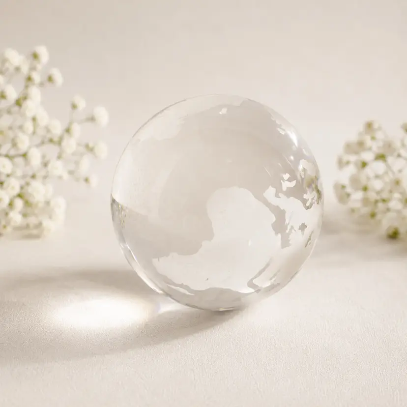 Mikasa Etched Clear and Frosted Crystal World Map Globe Sphere Paperweight 2.5 inch