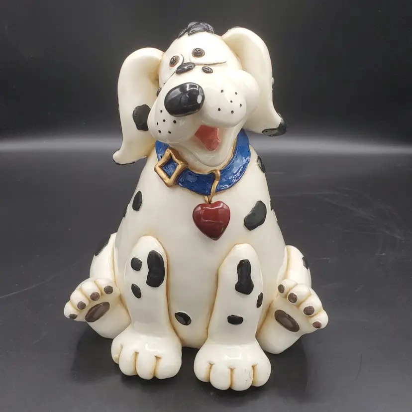 Glazed Plastic Spotted Dog Bank, Claymation Look