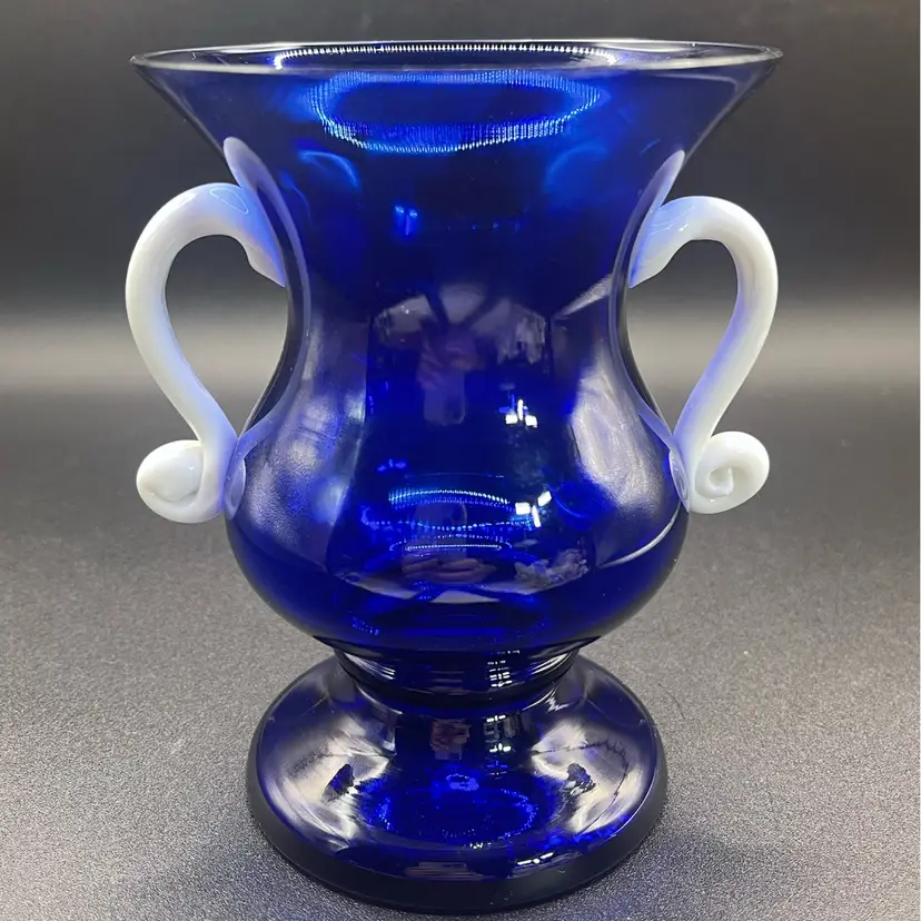 Vintage, Cobalt Blue, Bohemian Glass, Double Handled Urn Vase