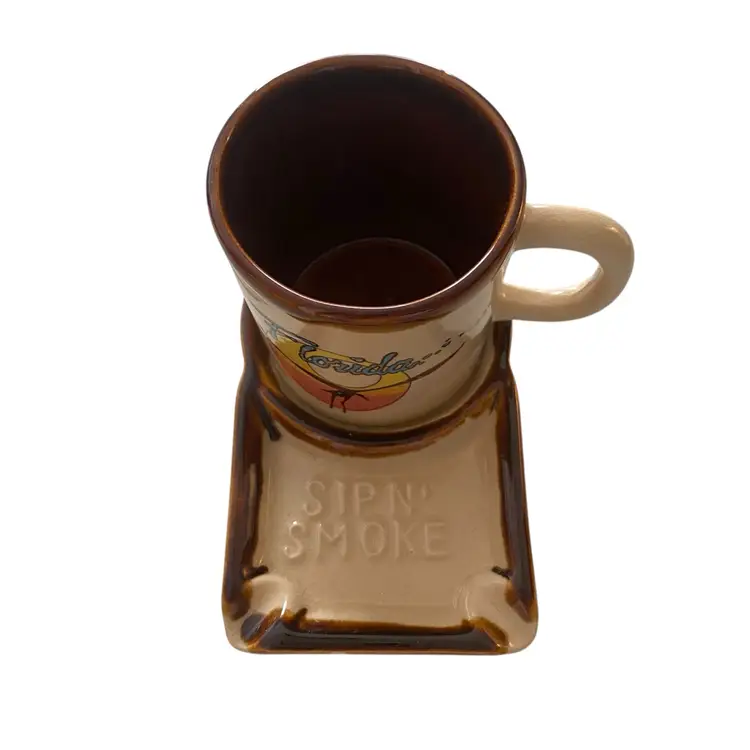 Retro Ashtray, Sip & Smoke, Vintage Ashtray and Matching Mug, 1970's Coffee Mug and Ashtray Florida
