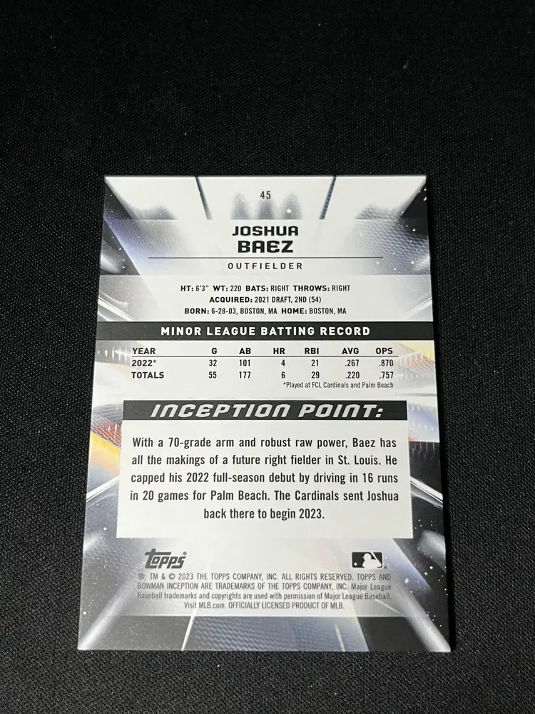 2023 Bowman Inception Joshua Baez /99 St. Louis Cardinals