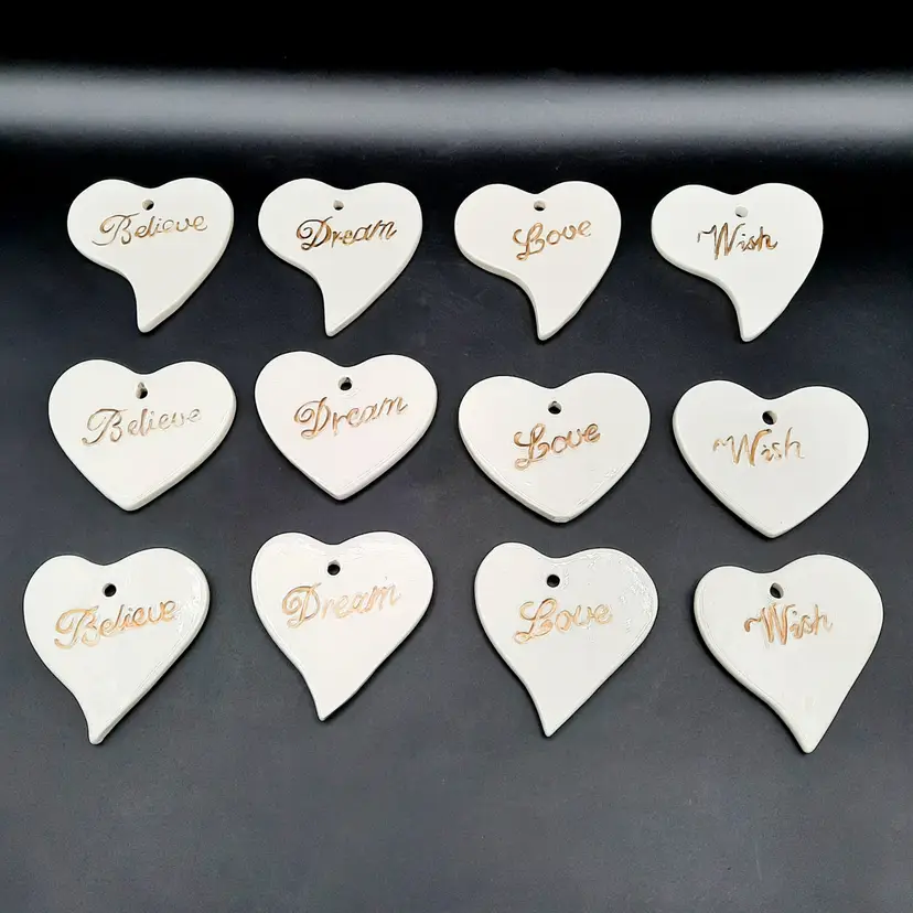 Lillian Vernon Ceramic Heart Ornaments Love Wish Dream Believe Set of 12