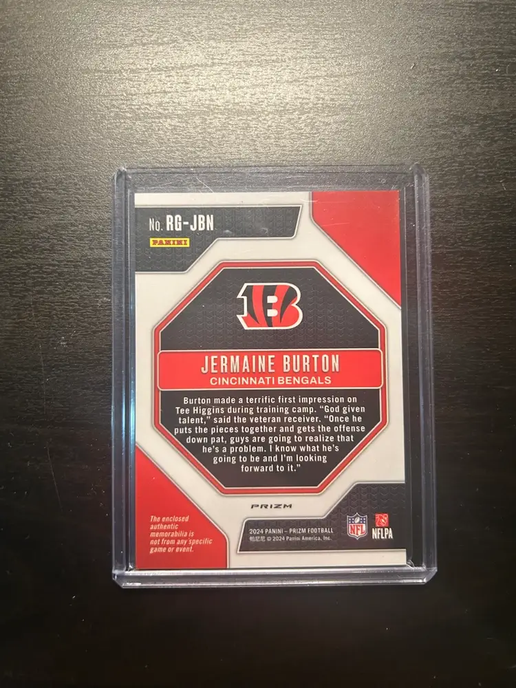 Jermaine Burton 2024 Panini Prizm Pink Rookie Gear Relic