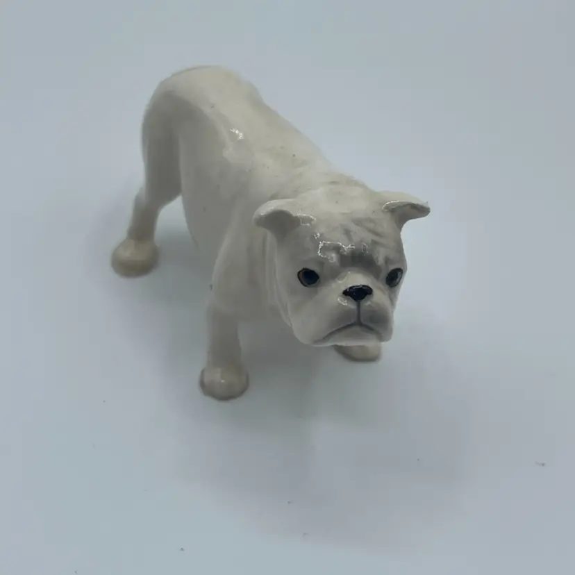 Vintage Hagen Renaker Miniature Porcelain White English Bulldog Figure - Retired