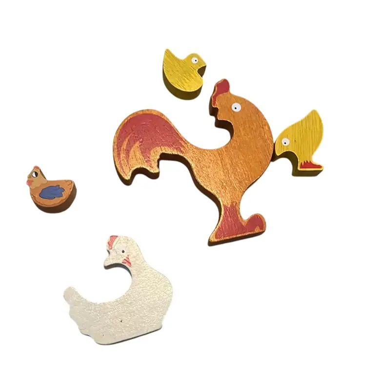 5 Piece Wood Hand painted Rooster Chicken Puzzle