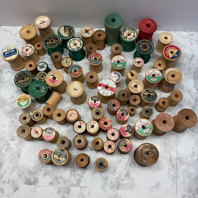 Lot Of 75 Vintage Empty Wooden Thread Spools