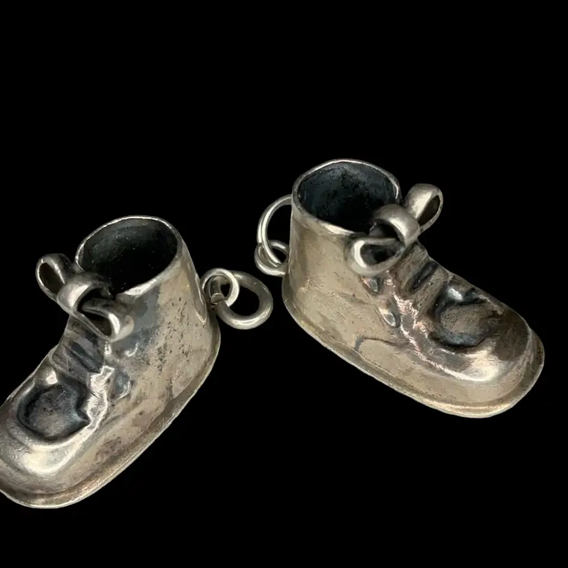 Pair Of Vintage Sterling Baby Shoe Charms -Engraved