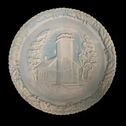 Fenton Blue Satin Plate The Little Brown Church In The Vale 8 Inches