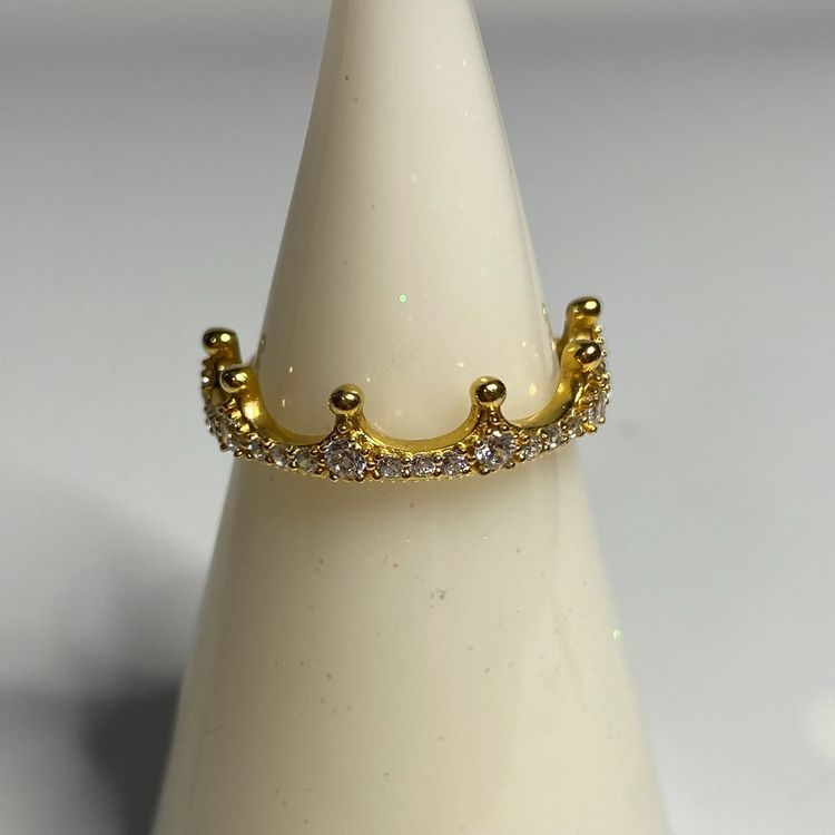 Size 7.5 Pandora 925 Sterling & Yellow Gold Plated Ring Crown Rhinestones