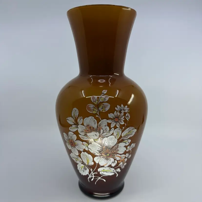 Vintage Ardalt Incased White & Caramel Colored Flowered Vase Made In Italy