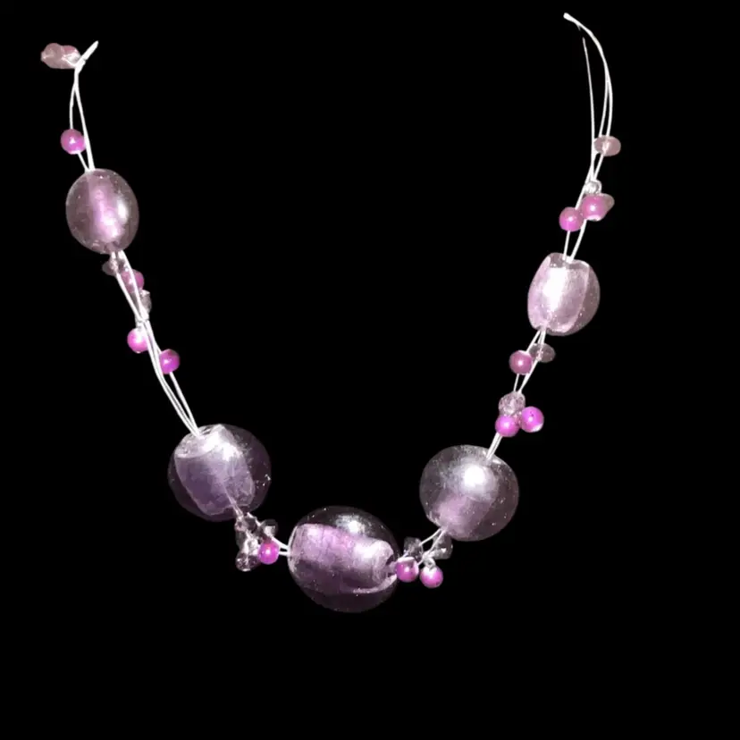SALE! 25% Off! Purple Art Glass Beaded Necklace