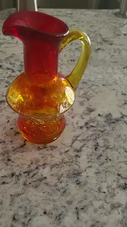 Vintage Amberina 5.25 inch Crackle Glass Pitcher/creamer. Glows!