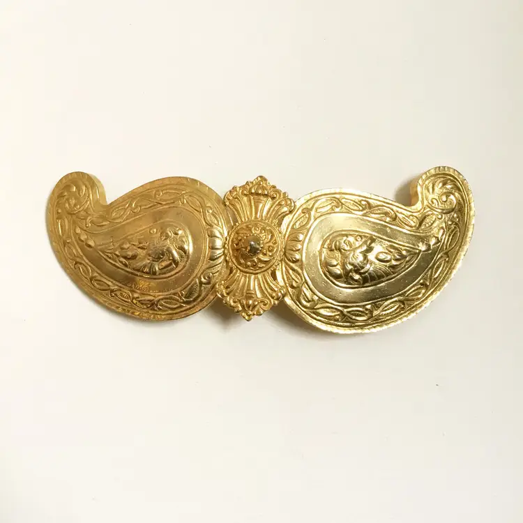 Vintage Alexis Kirk Gold Tone Etruscan Solider Runway Two Piece Belt Buckle