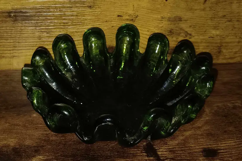 Green Glass Fingers or Ruffles Dish