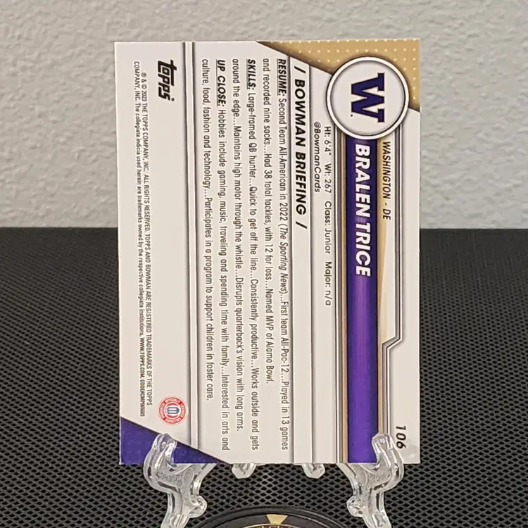 Bralen Trice 2023 Bowman Chrome U 1st Bowman Pink Refractor - Falcons