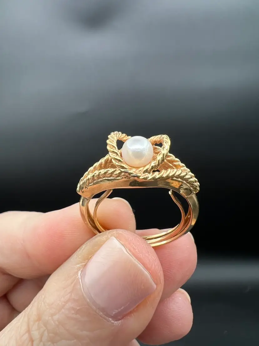 Adjustable Avon Golden Ring With Faux Pearl Size 5-7
