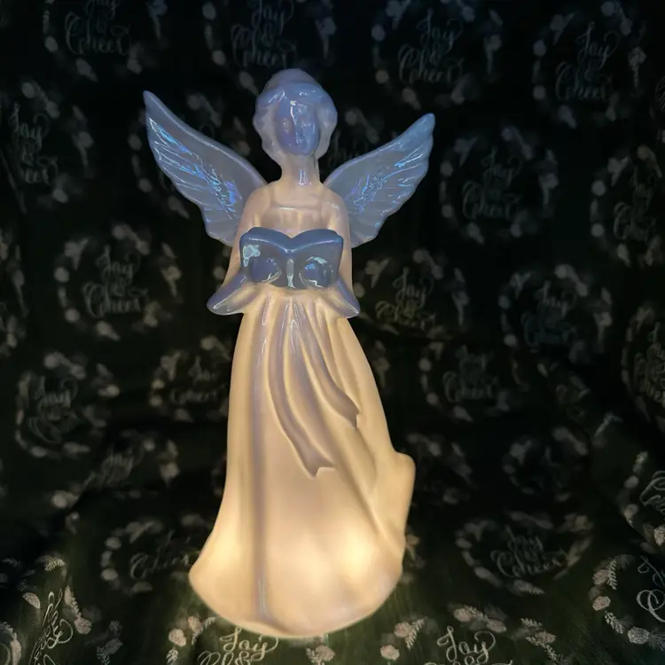 Porcelain Angel Holding Book Glows Steady Soft White Or Multi Color