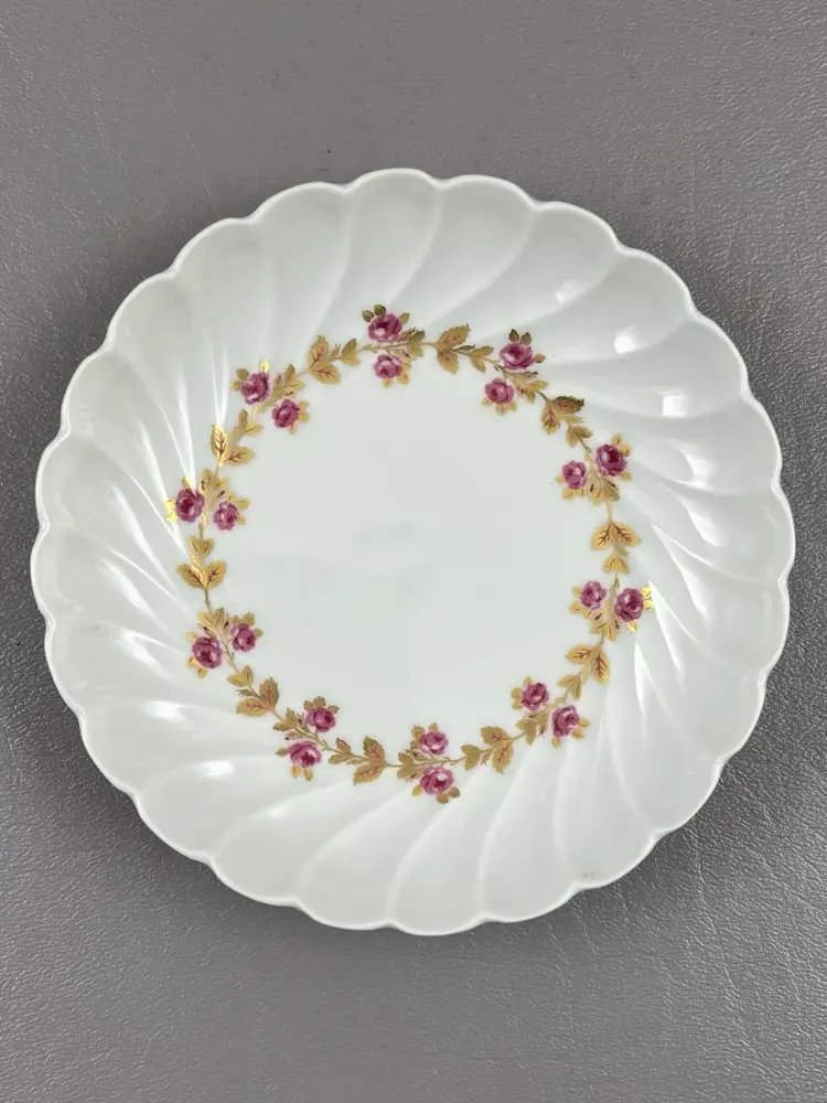 Vintage Haviland Limoges France 5” Trinket Ring Dish Pink Roses Floral Scalloped Edge