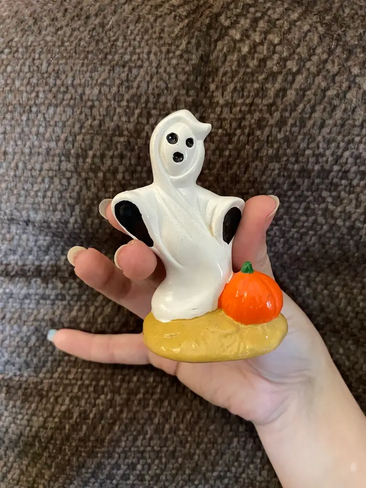 Ceramic Ghost With Pumpkin 2” X 1 3/4” X 3 1/4”