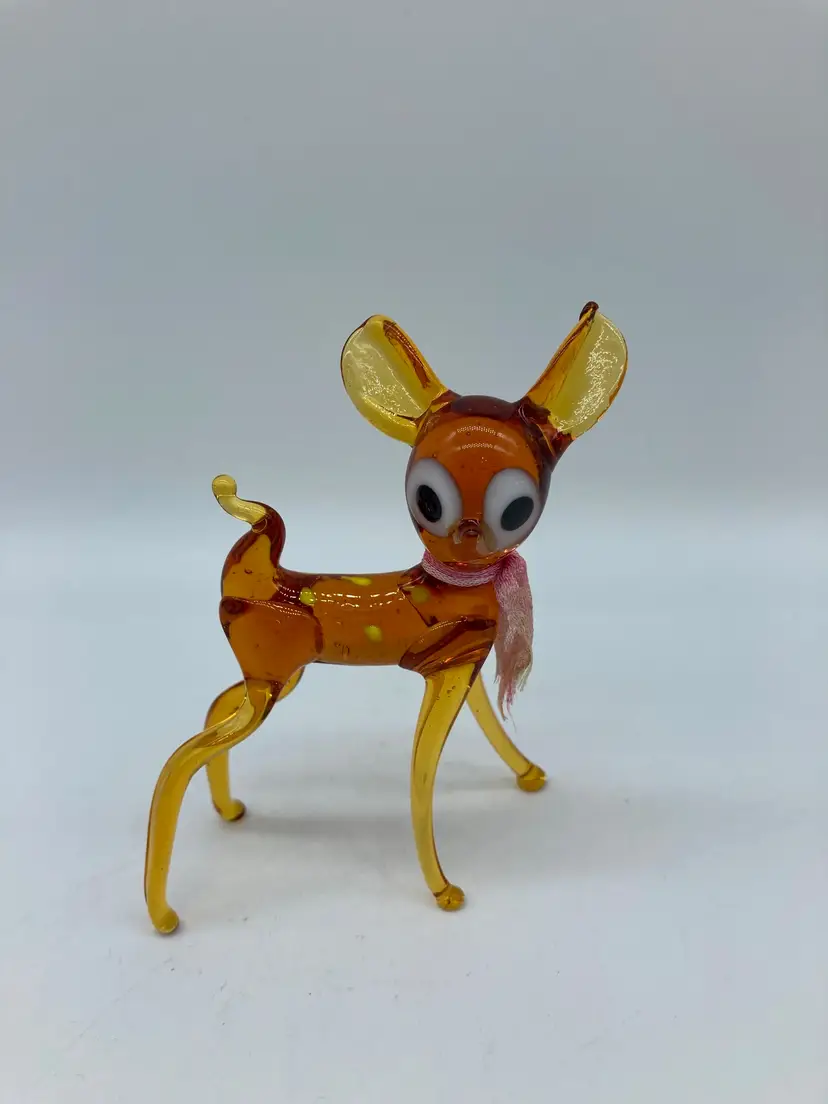 Vtg Amber Hand Blown Glass Miniature Animal Figurine Deer Bambi