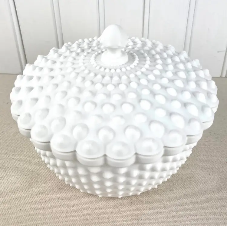 White Hobnail Lidded Bowl, Decorative Bowl with Scalloped Edge, Vintage Inspired, 3D Printed