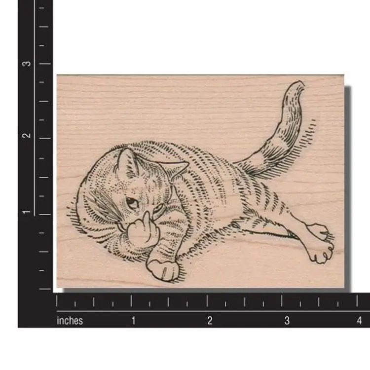 Cat With Attitude Rubber Stamp - Eff Off Middle Finger