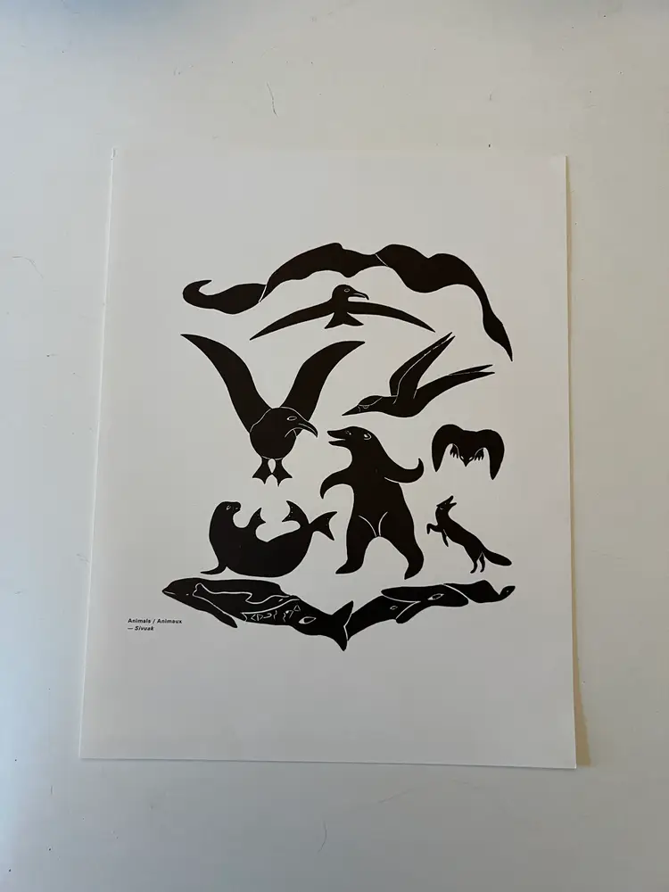 1970s Inuit Art Print - Animals- Sivuak- Vintage Eskimo La Fédération des Coopératives du Nouveau Quebec