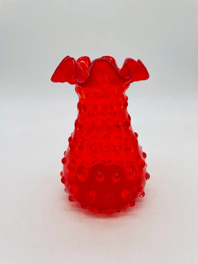 Red Hobnail Ruffle Vase