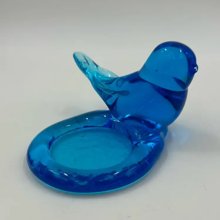 1990 Leo Ward Blue Bird Of Happiness Hand Blown Glass signed Art Glass Signed