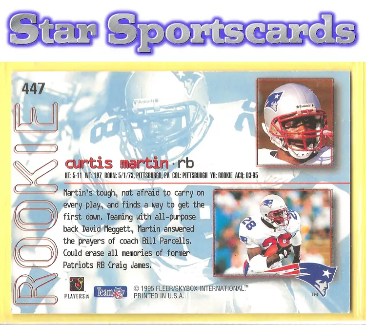 1995 Ultra #447 Curtis Martin RC New England Patriots Rookie