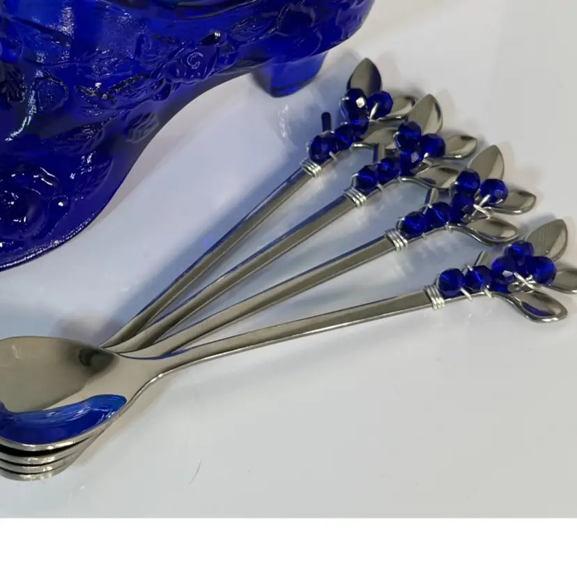 Set Of Spoons: Cobalt Blue Glass Beads Match Any Cobalt Serving Pieces