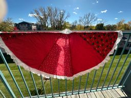 VTG Christmas Tree Skirt Calico Cotton Lace Handmade Full 44" Farmhouse Country