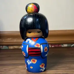 Medium Kokeshi Doll Blue Kimono