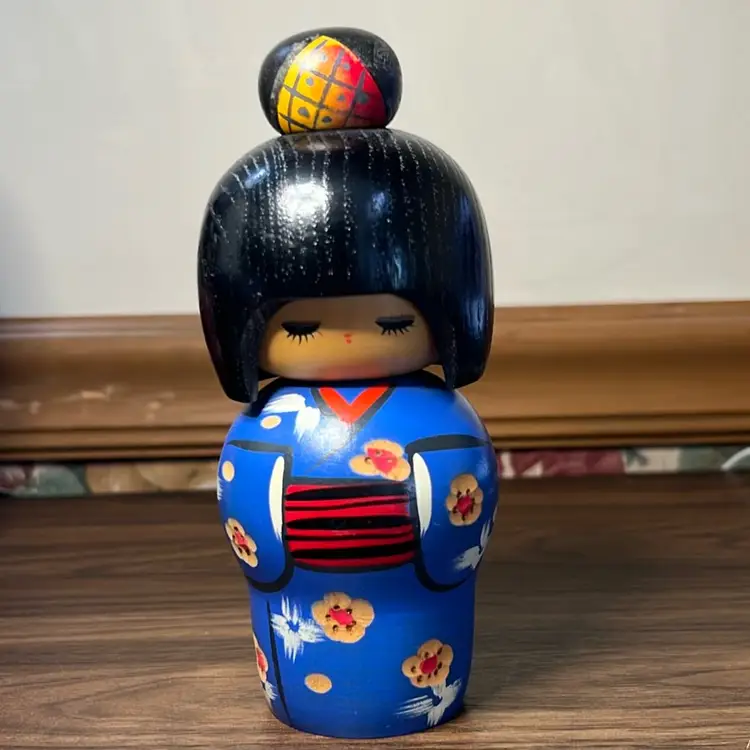 Medium Kokeshi Doll Blue Kimono