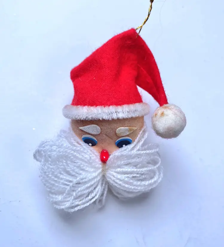 Vintage Shiny Brite Spun Cotton Santa Christmas Ornament 2.5"